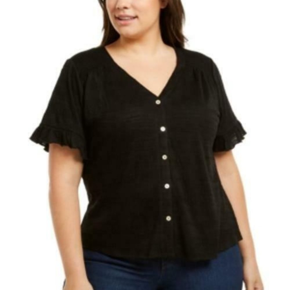 NWT Belldini Plus Size Flutter-Sleeve Button-Down Top, Size 3X, #563H